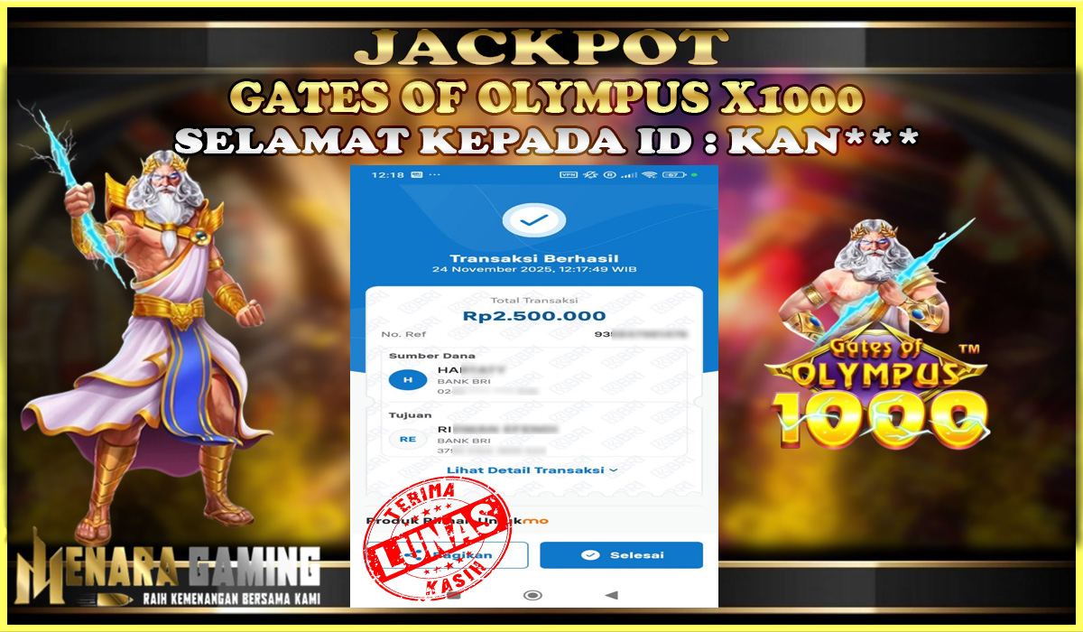 MENARAGAMING JACKPOT PRAGMATIC PLAY GATES OF OLYMPUS 1000 Rp. 2.000.000,- LUNAS