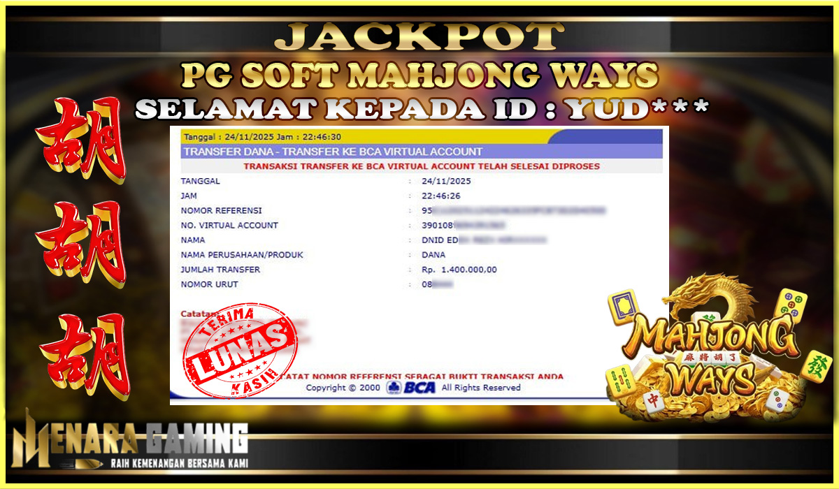 MENARAGAMING JACKPOT PG SOFT MAHJONG WAYS Rp. 1.000.000,- LUNAS