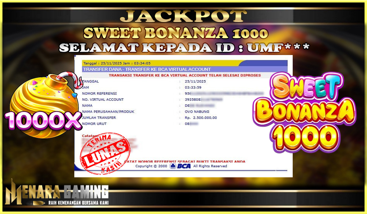 MENARAGAMING JACKPOT PRAGMATIC PLAY SWEET BONANZA 1000 Rp. 2.000.000,- LUNAS