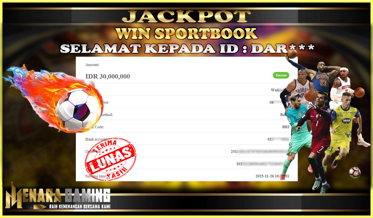 MENARAGAMING JACKPOT SPORTSBOOK Rp. 30.000.000,- LUNAS
