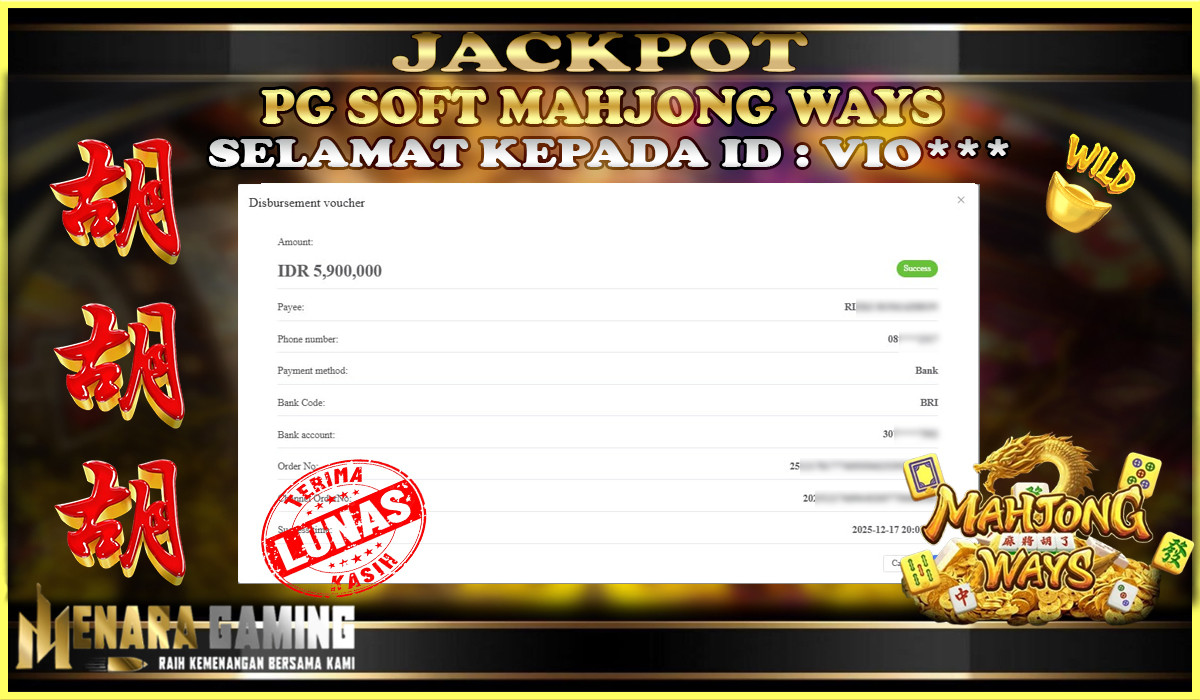 MENARAGAMING JACKPOT PG SOFT MAHJONG WAYS Rp. 5.000.000,- LUNAS