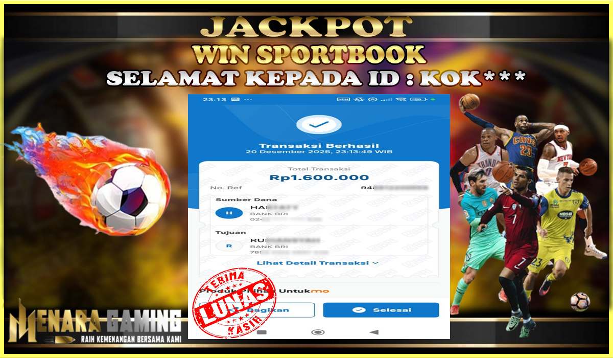 MENARAGAMING JACKPOT SPORTSBOOK Rp. 1.000.000,- LUNAS