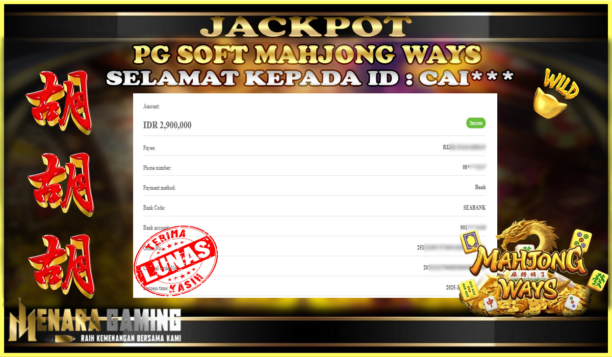 MENARAGAMING JACKPOT PG SOFT MAHJONG WAYS Rp. 2.000.000,- LUNAS