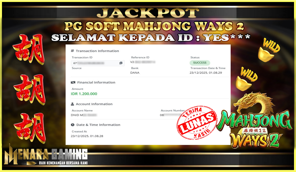 MENARAGAMING JACKPOT PG SOFT MAHJONG WAYS 2 Rp. 1.000.000,- LUNAS