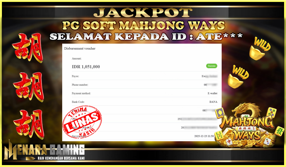 MENARAGAMING JACKPOT PG SOFT MAHJONG WAYS Rp. 1.000.000,- LUNAS