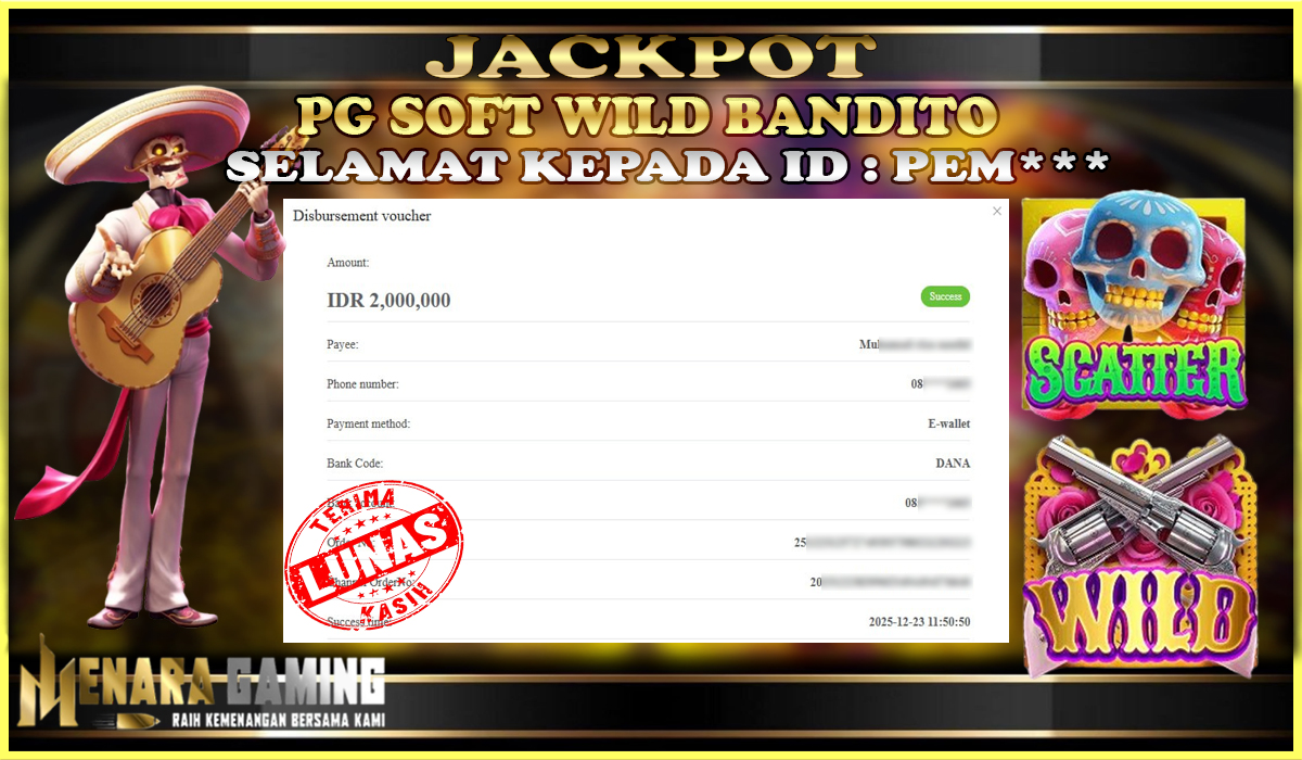 MENARAGAMING JACKPOT PG WILD BANDITO Rp. 2.000.000,- LUNAS