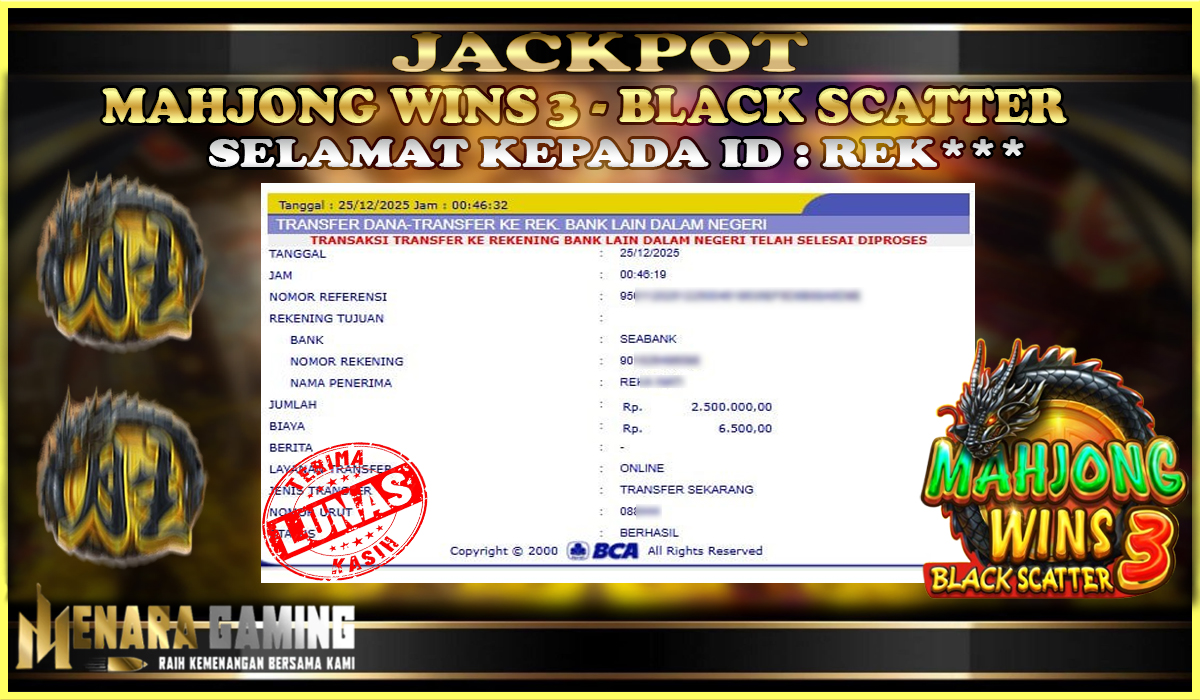 MENARAGAMING JACKPOT PRAGMATIC PLAY MAHJONG WINS 3 - BLACK SCATTER Rp. 2.000.000,- LUNAS